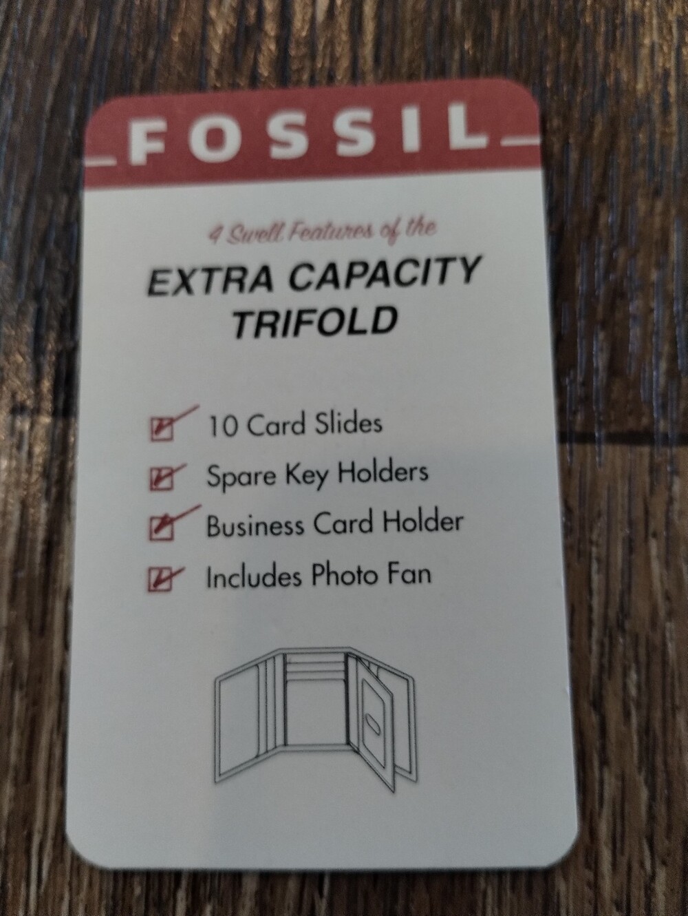 Fossil Brown Leather Trifold Wallet with Keychain Tag NWT Colorado Tin Extra Cap - Picture 6 of 11